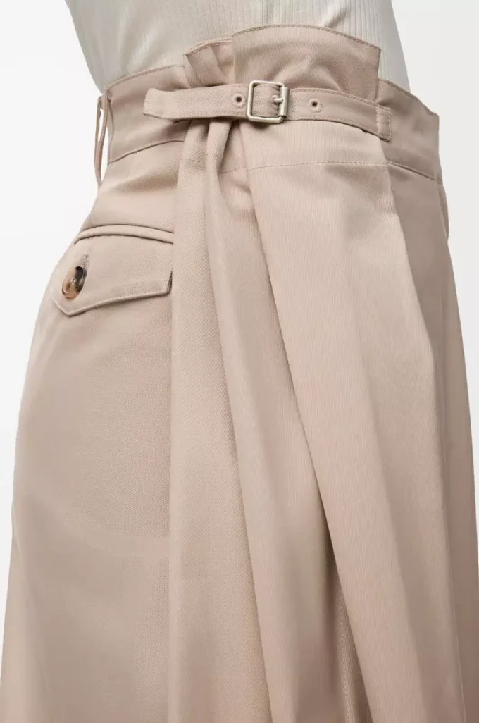 Pantalones drapeados de algodón y seda Beige Pantalones drapeados de algodón y seda Beige