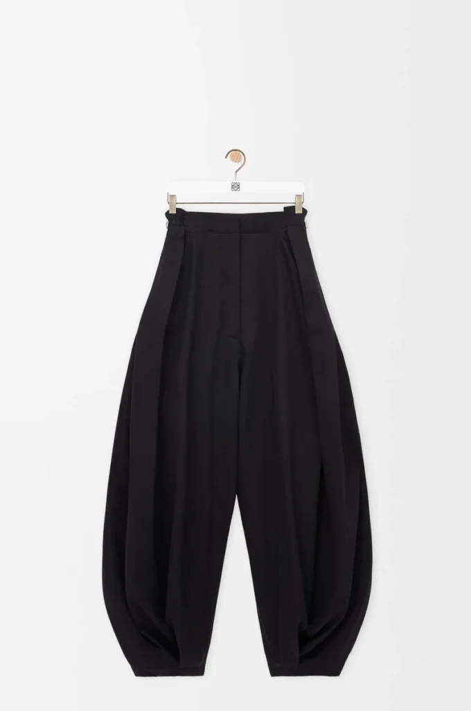 Pantalones drapeados de algodón y seda Negro
