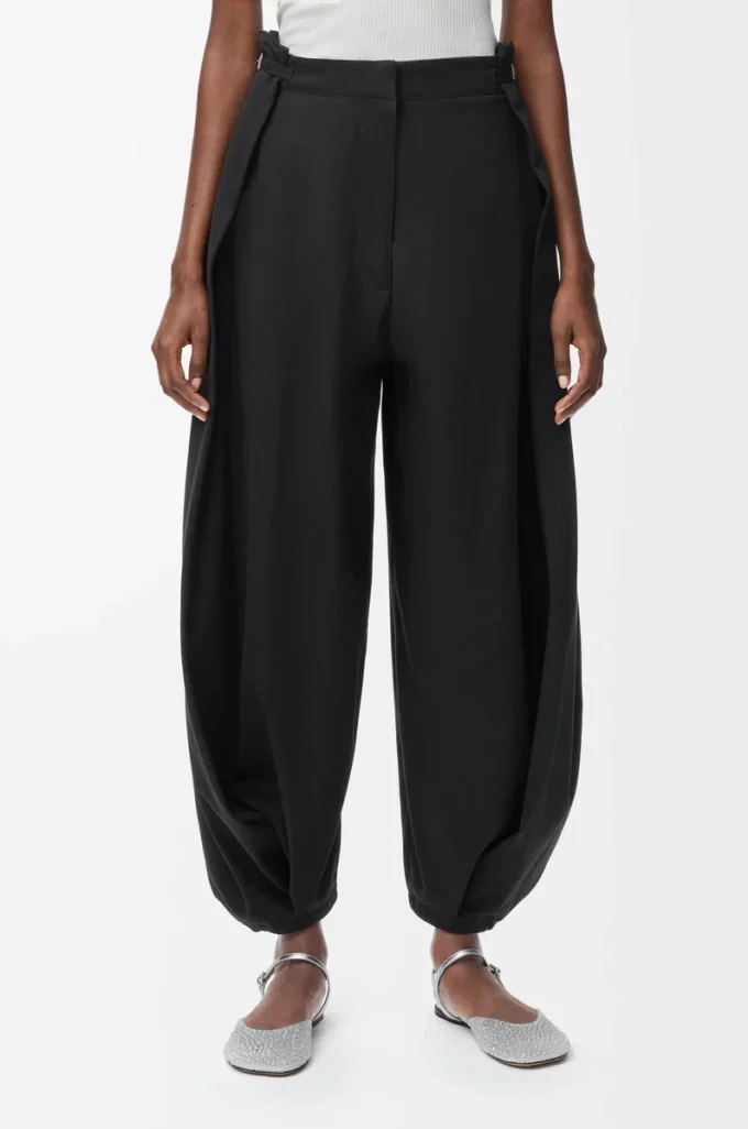 Pantalones drapeados de algodón y seda Negro