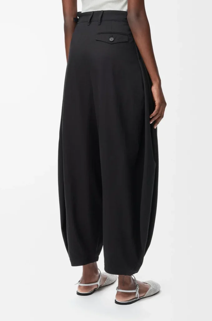 Pantalones drapeados de algodón y seda Negro
