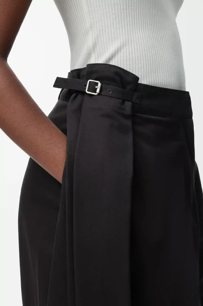 Pantalones drapeados de algodón y seda Negro