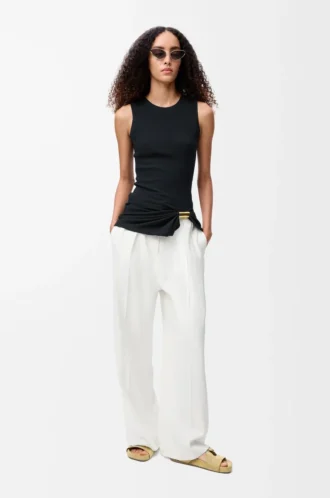 Pantalones en mezcla de viscosa elástica. Blanco