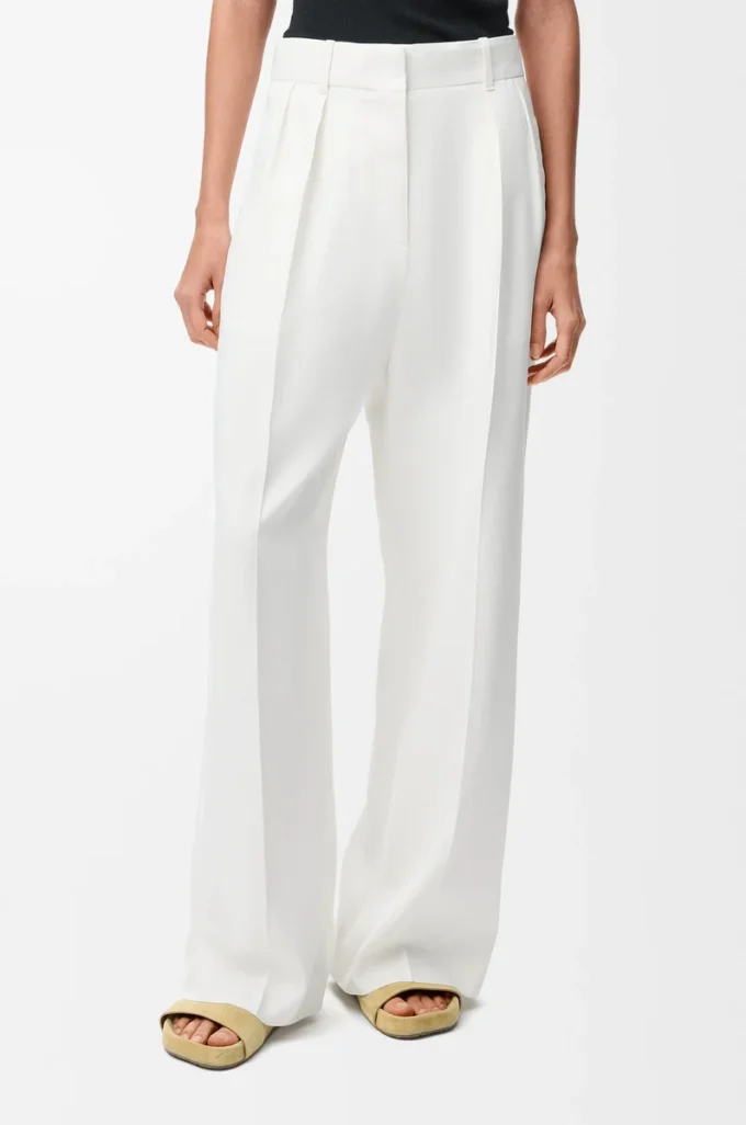Pantalones en mezcla de viscosa elástica. Blanco Pantalones en mezcla de viscosa elástica. Blanco