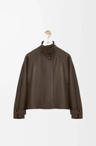 Parka corta de piel de becerro napa Verde oscuro