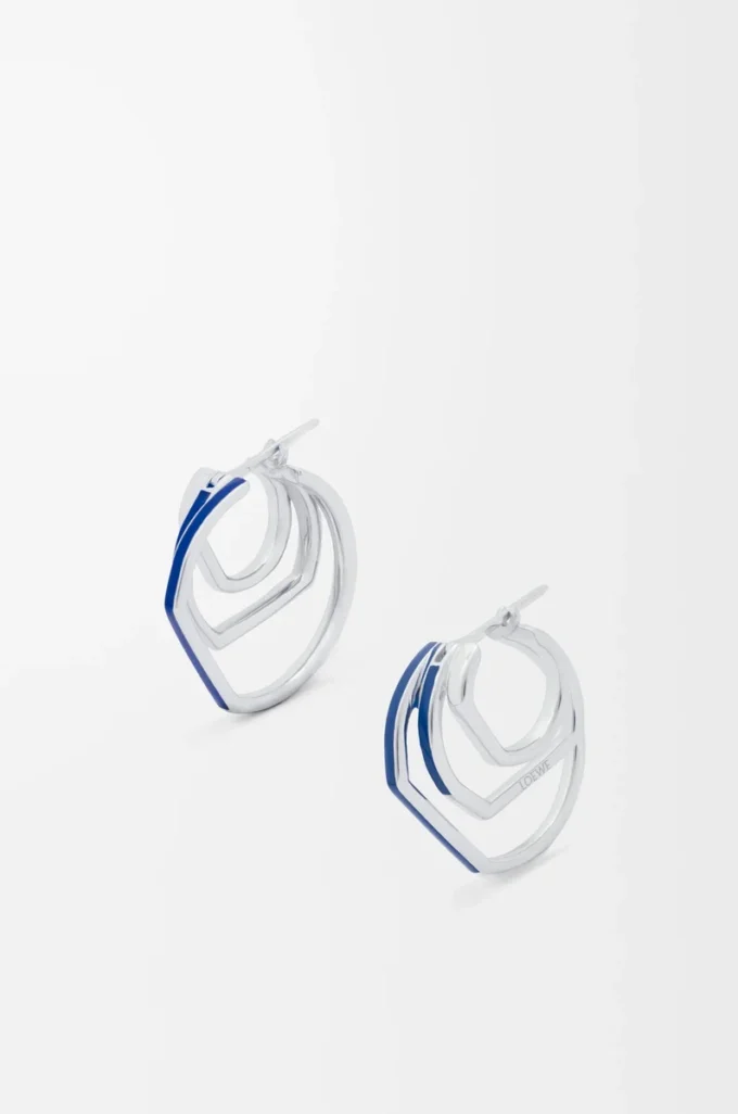 Pendientes de aro apilados en plata de ley y esmalte Plata/Azul Pendientes de aro apilados en plata de ley y esmalte Plata/Azul