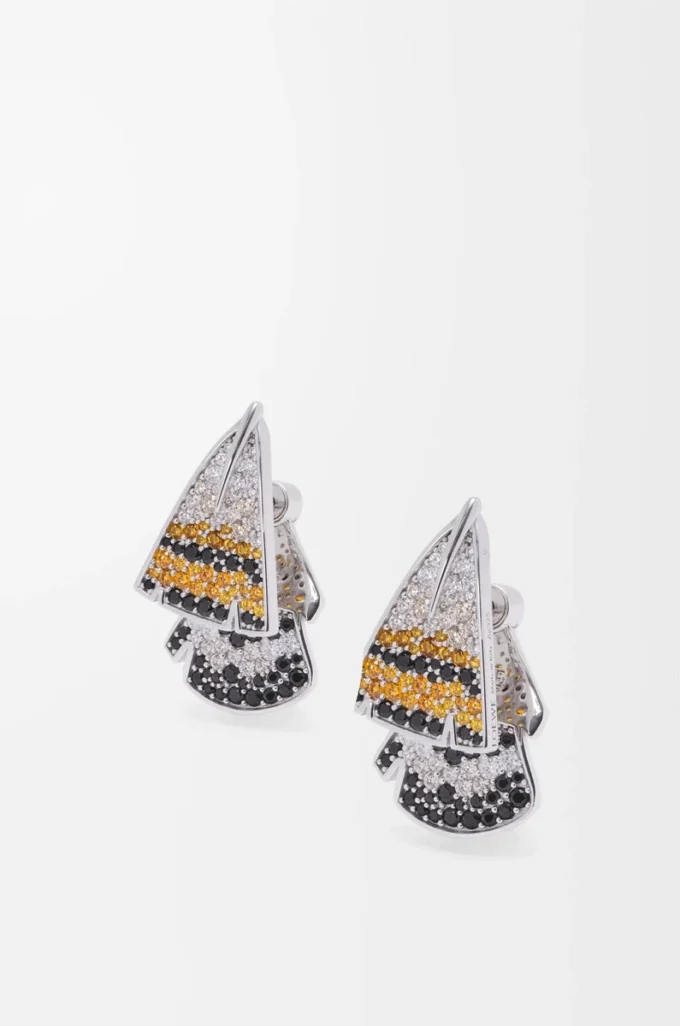 Pendientes de plumas en plata de ley y cristales Plata/Naranja Pendientes de plumas en plata de ley y cristales Plata/Naranja