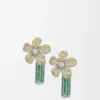 Pendientes Flor en plata de ley y cristales Plata/Amarillo Pendientes Flor en plata de ley y cristales Plata/Amarillo