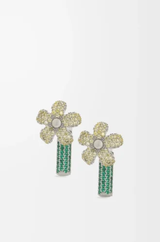 Pendientes Flor en plata de ley y cristales Plata/Amarillo