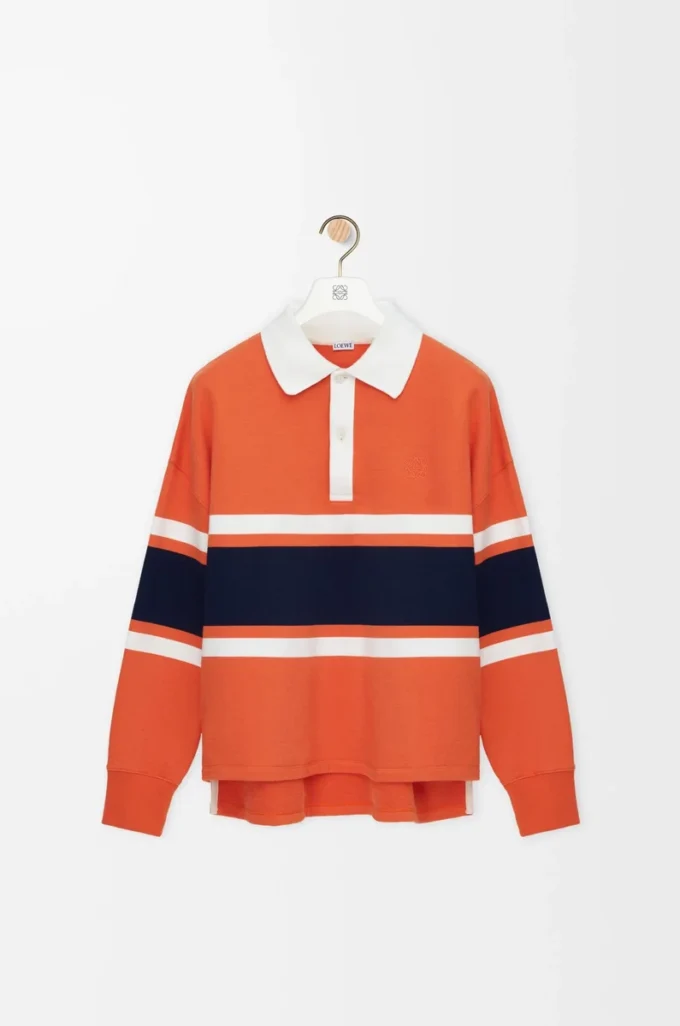 Polo de manga larga de algodón Naranja/Azul marino Polo de manga larga de algodón Naranja/Azul marino