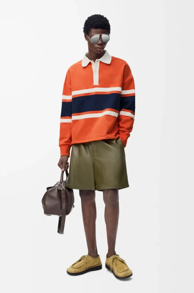 Polo de manga larga de algodón Naranja/Azul marino Polo de manga larga de algodón Naranja/Azul marino