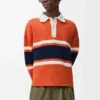 Polo de manga larga de algodón Naranja/Azul marino Polo de manga larga de algodón Naranja/Azul marino