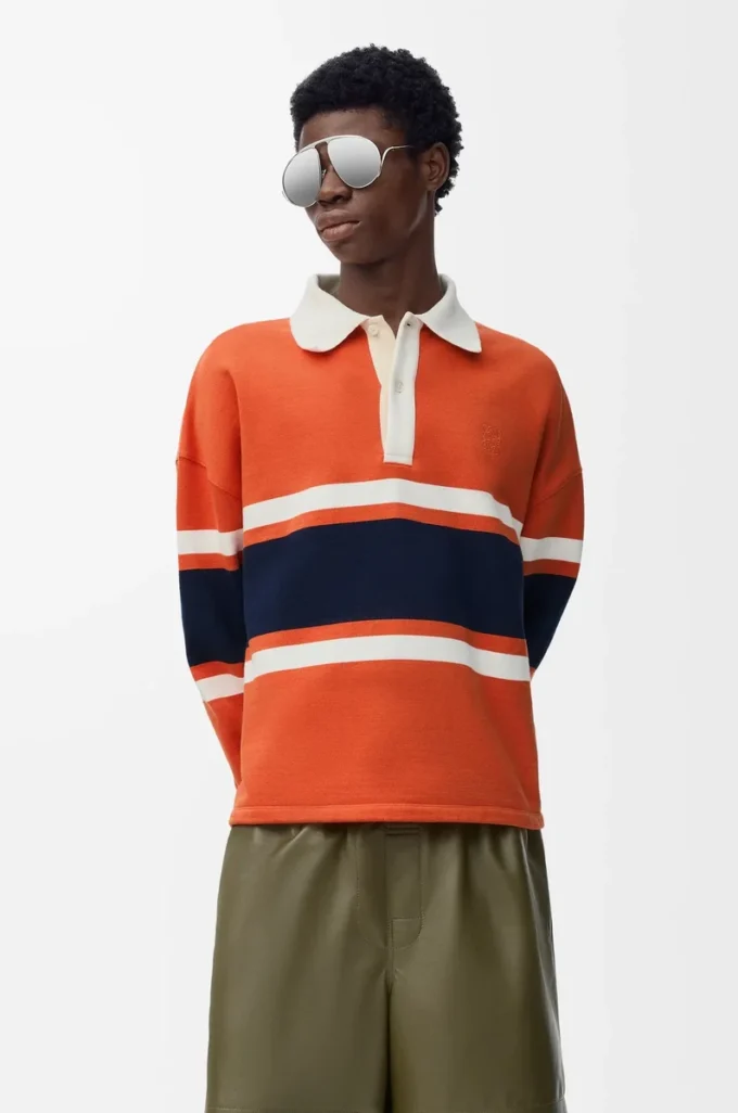 Polo de manga larga de algodón Naranja/Azul marino Polo de manga larga de algodón Naranja/Azul marino