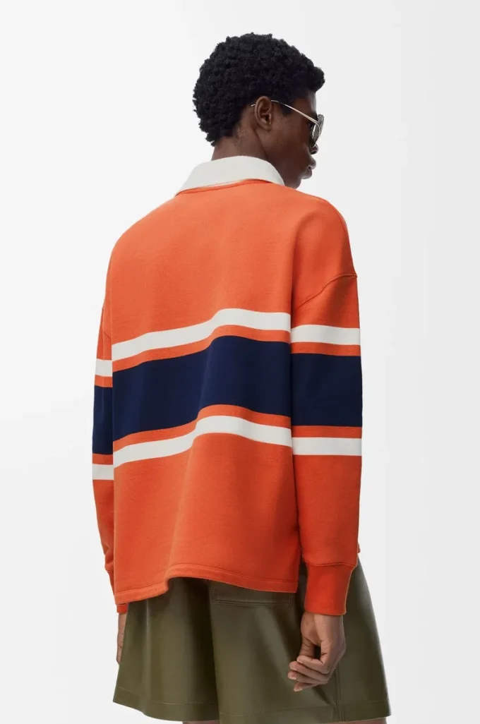 Polo de manga larga de algodón Naranja/Azul marino Polo de manga larga de algodón Naranja/Azul marino