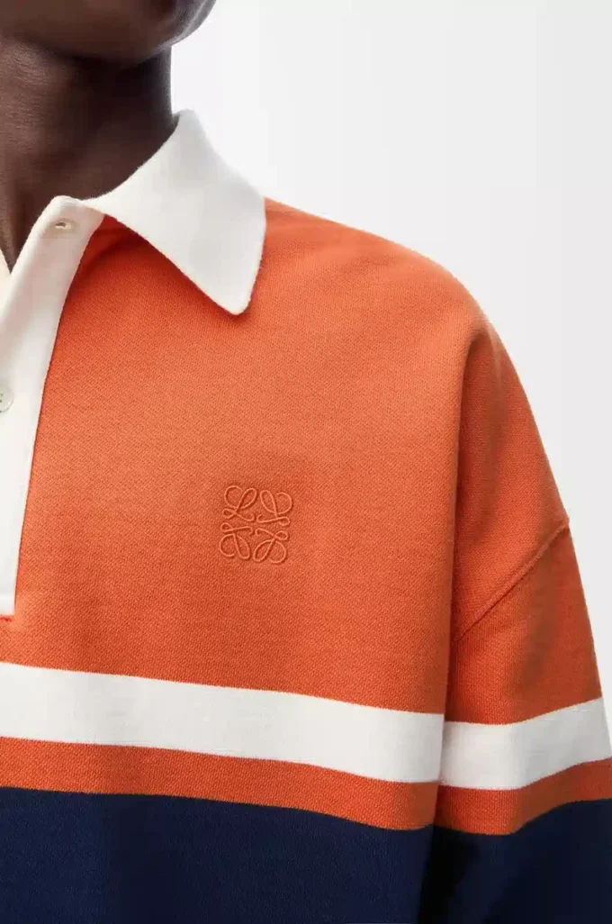 Polo de manga larga de algodón Naranja/Azul marino Polo de manga larga de algodón Naranja/Azul marino