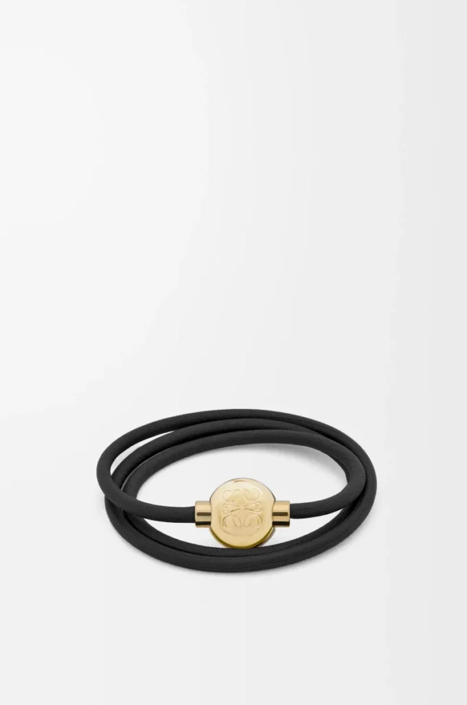 Pulsera Pebble en piel de becerro negro/dorado Pulsera Pebble en piel de becerro negro/dorado