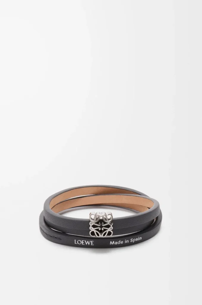 Pulsera trenzada Anagram Bombé en piel de becerro pizarra Pulsera trenzada Anagram Bombé en piel de becerro pizarra