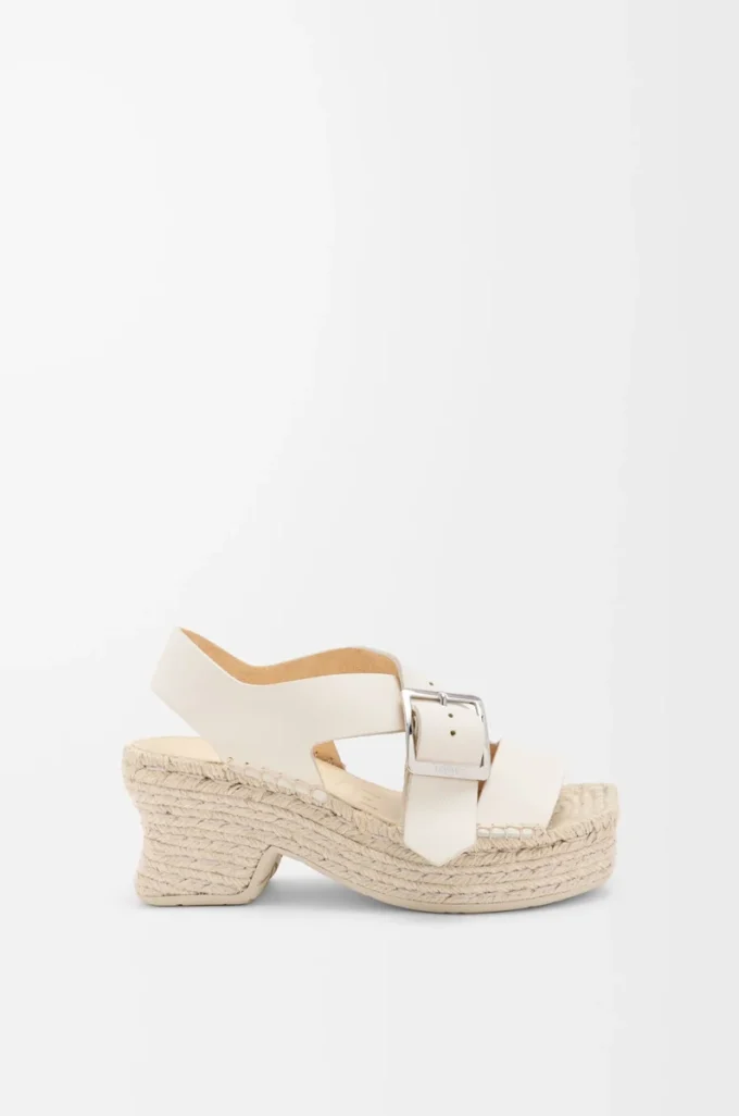 Sandalias con plataforma tipo alpargata Petal en suave piel de becerro Blanco Sandalias con plataforma tipo alpargata Petal en suave piel de becerro Blanco