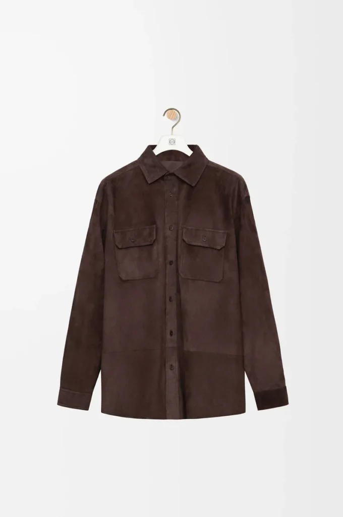 Sobrecamisa de piel de becerro ante marrón oscuro Sobrecamisa de piel de becerro ante marrón oscuro