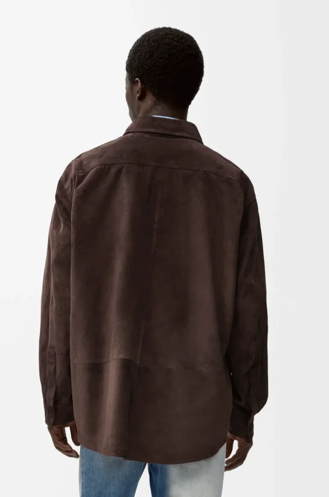 Sobrecamisa de piel de becerro ante marrón oscuro Sobrecamisa de piel de becerro ante marrón oscuro