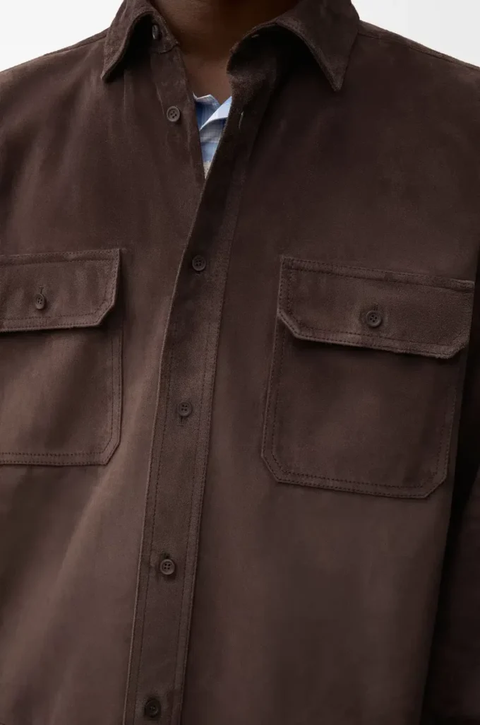 Sobrecamisa de piel de becerro ante marrón oscuro Sobrecamisa de piel de becerro ante marrón oscuro