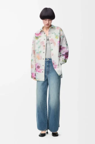 Sobrecamisa en denim blanco/rosa
