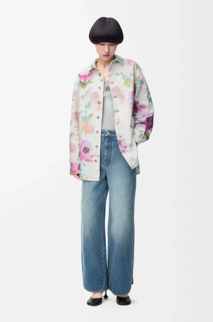 Sobrecamisa en denim blanco/rosa Sobrecamisa en denim blanco/rosa