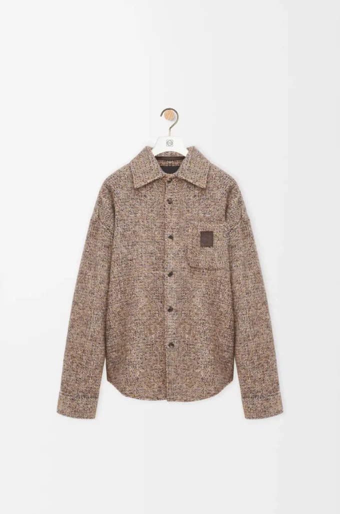 Sobrecamisa en mezcla de lana y llama Beige/Azul melange Sobrecamisa en mezcla de lana y llama Beige/Azul melange