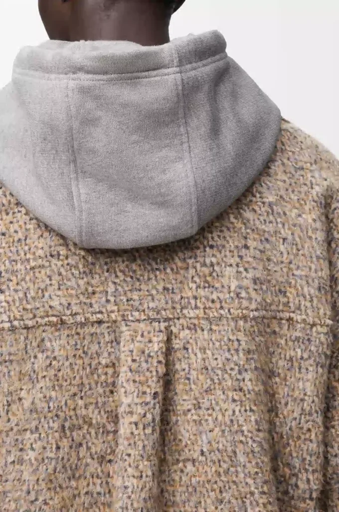 Sobrecamisa en mezcla de lana y llama Beige/Azul melange Sobrecamisa en mezcla de lana y llama Beige/Azul melange
