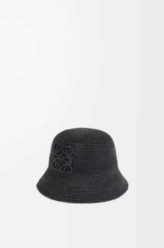 Sombrero de pescador de rafia y piel de becerro Negro