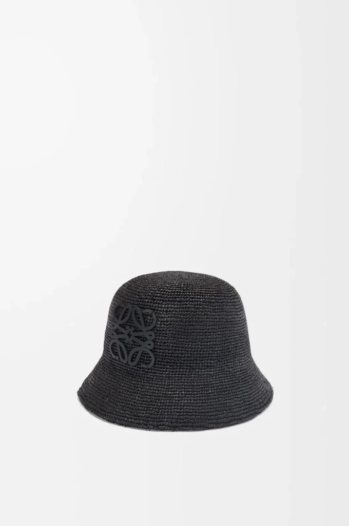 Sombrero de pescador de rafia y piel de becerro Negro Sombrero de pescador de rafia y piel de becerro Negro