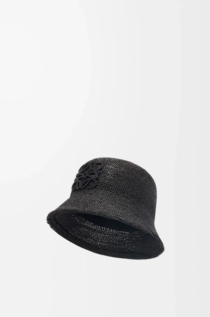 Sombrero de pescador de rafia y piel de becerro Negro Sombrero de pescador de rafia y piel de becerro Negro