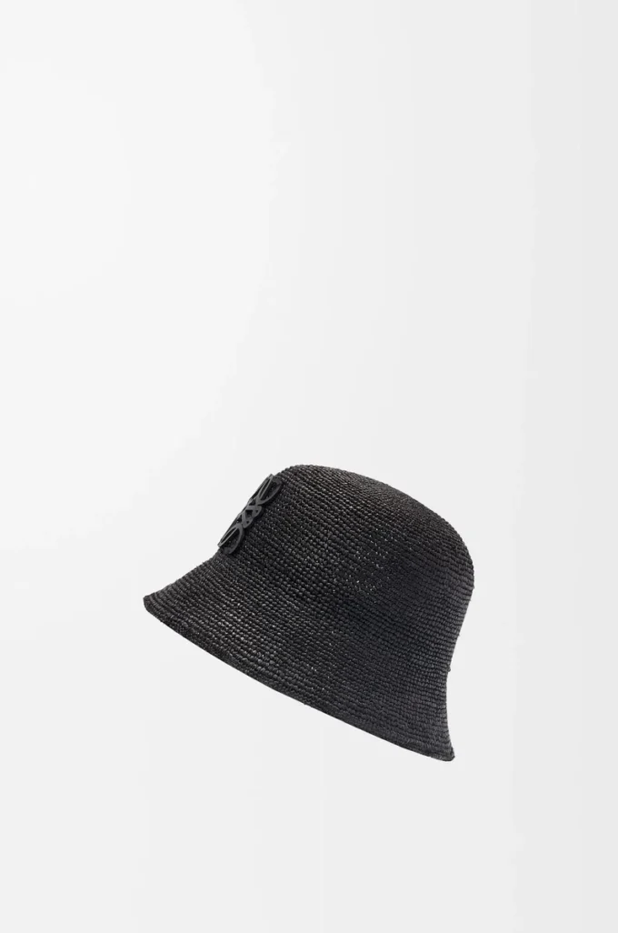 Sombrero de pescador de rafia y piel de becerro Negro Sombrero de pescador de rafia y piel de becerro Negro