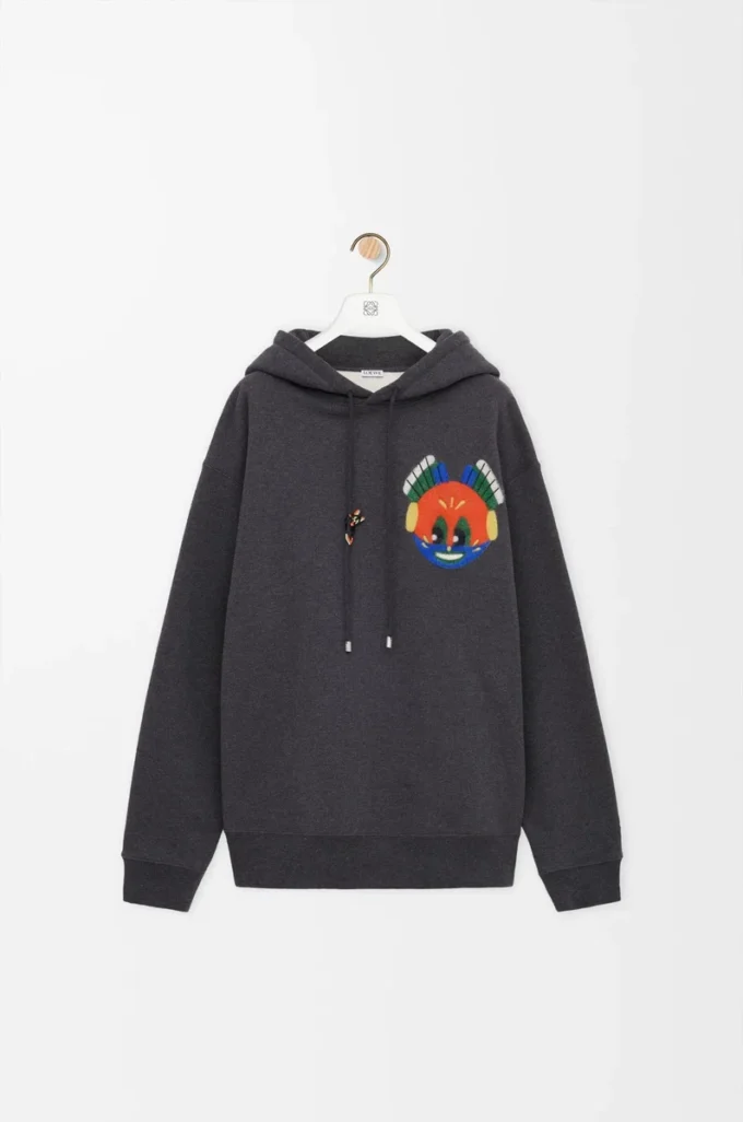 Sudadera con capucha de algodón gris oscuro jaspeado
