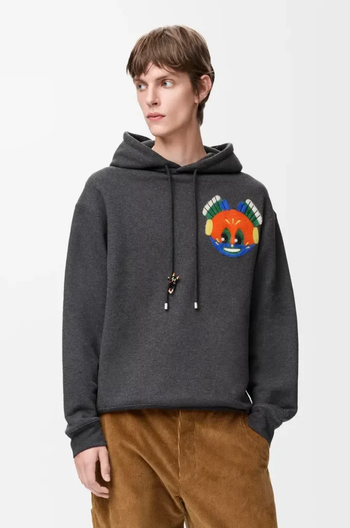 Sudadera con capucha de algodón gris oscuro jaspeado
