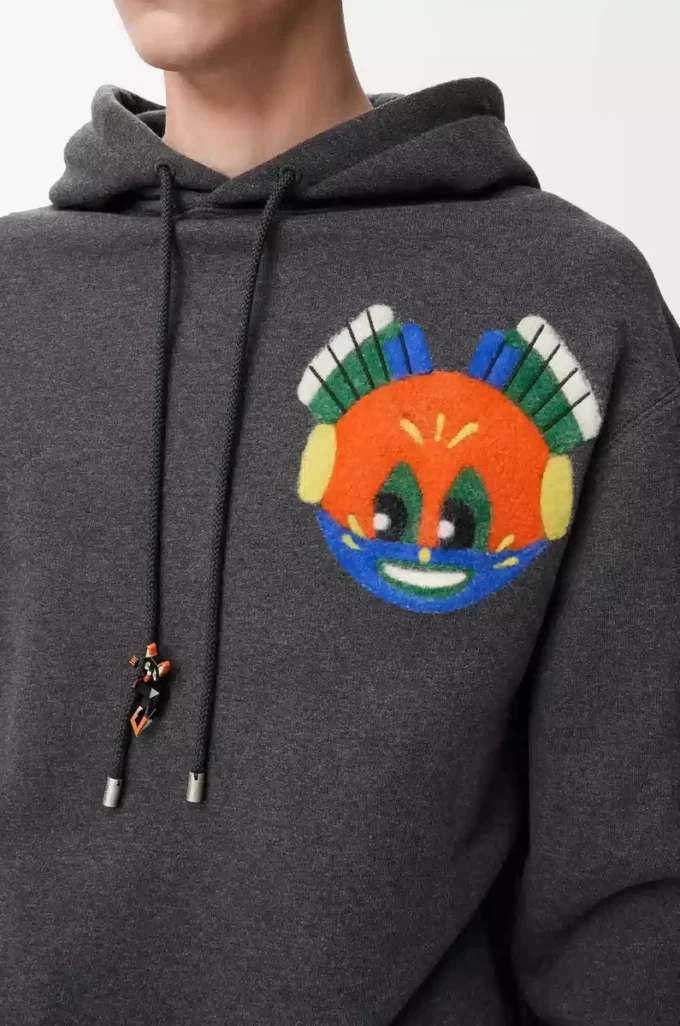 Sudadera con capucha de algodón gris oscuro jaspeado