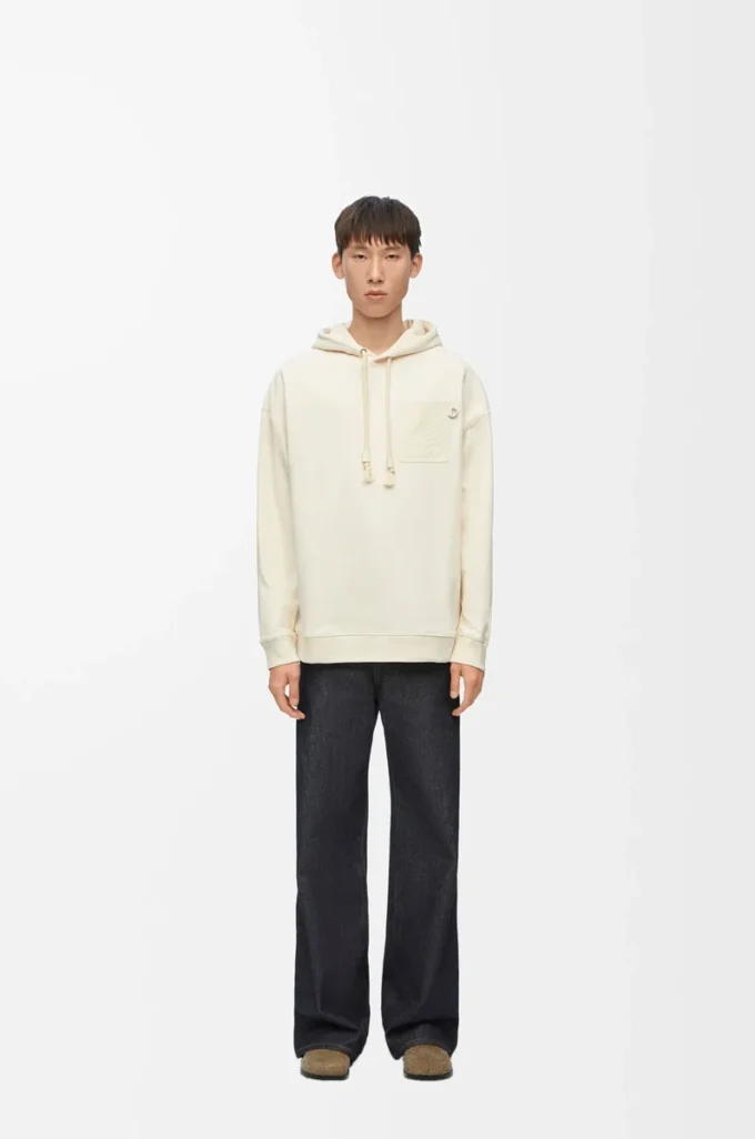 Sudadera con capucha de corte holgado en algodón blanco ceniza Sudadera con capucha de corte holgado en algodón blanco ceniza