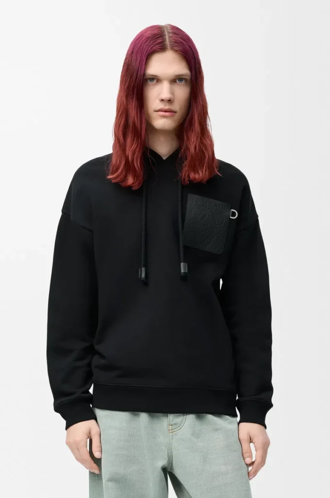 Sudadera con capucha de corte holgado en algodón negro