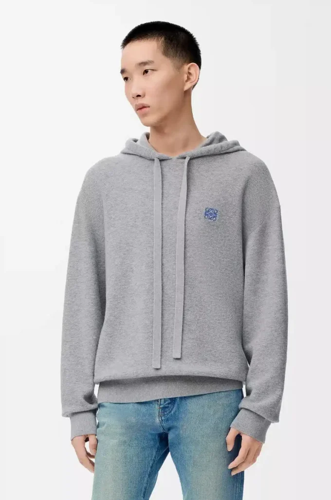 Sudadera con capucha de lana gris jaspeado claro Sudadera con capucha de lana gris jaspeado claro