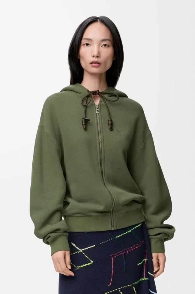 Sudadera con capucha Flamenco de algodón y cachemira Verde caqui
