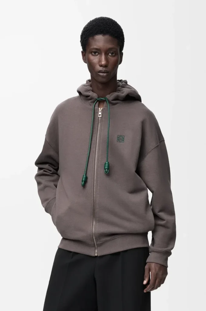 Sudadera con capucha y cremallera de algodón Gris oscuro Sudadera con capucha y cremallera de algodón Gris oscuro