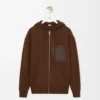 Sudadera con capucha y cremallera de lana marrón Sudadera con capucha y cremallera de lana marrón