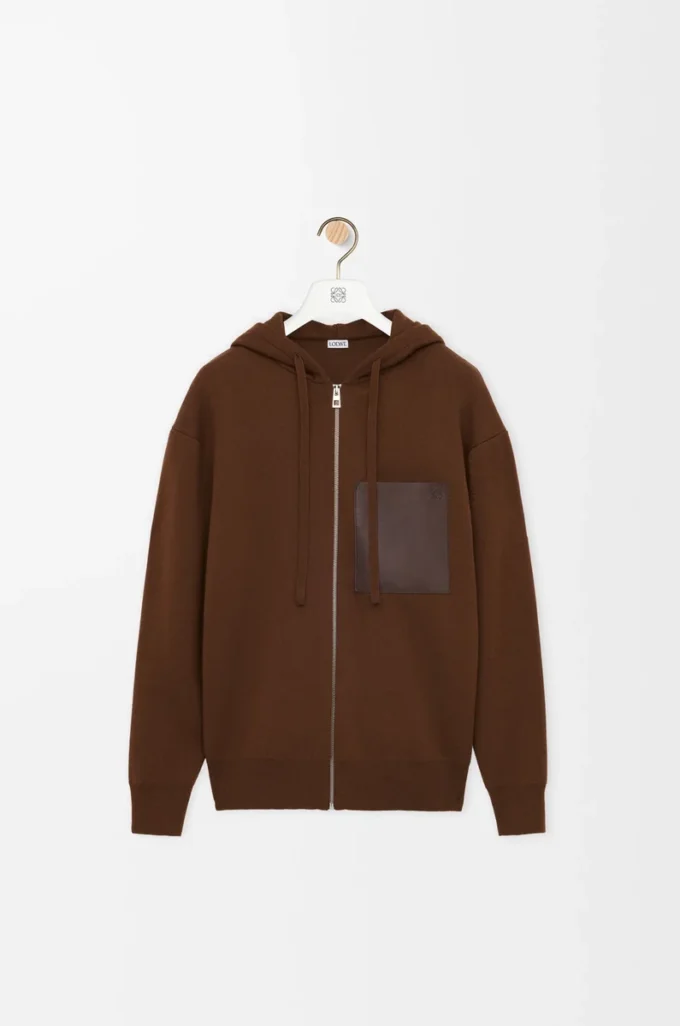 Sudadera con capucha y cremallera de lana marrón Sudadera con capucha y cremallera de lana marrón