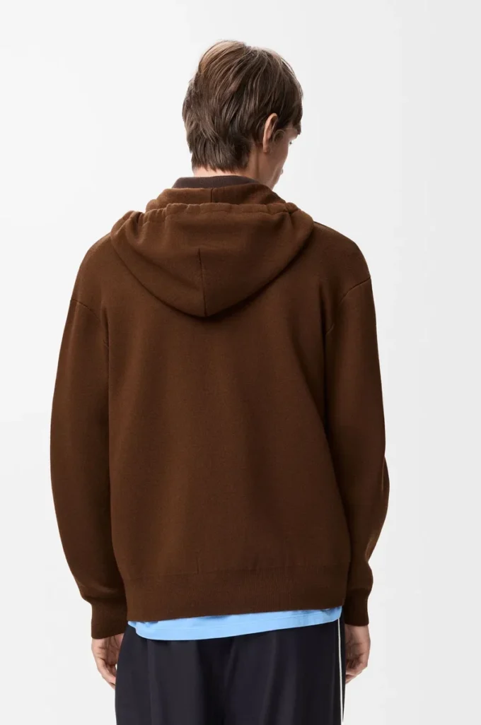 Sudadera con capucha y cremallera de lana marrón Sudadera con capucha y cremallera de lana marrón