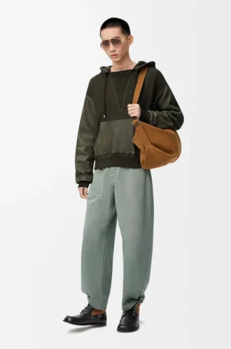 Sudadera híbrida de algodón y piel de cordero napa Verde caqui