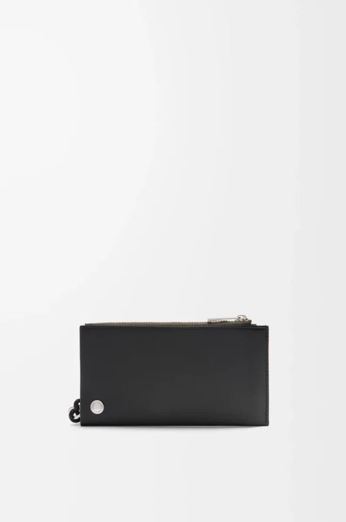 Tarjetero con monedero Pebble Slider en piel de becerro napa brillante negro/caqui oscuro Tarjetero con monedero Pebble Slider en piel de becerro napa brillante negro/caqui oscuro