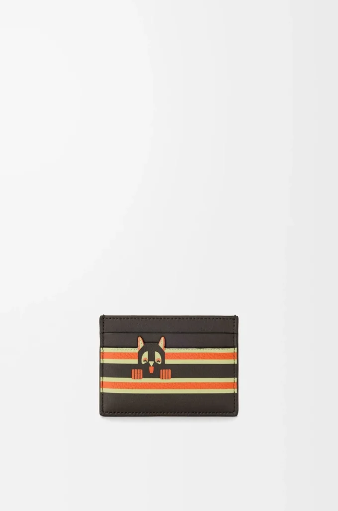 Tarjetero liso Futurist Cat en piel de becerro clásica Dark Taupe/Orange Tarjetero liso Futurist Cat en piel de becerro clásica Dark Taupe/Orange