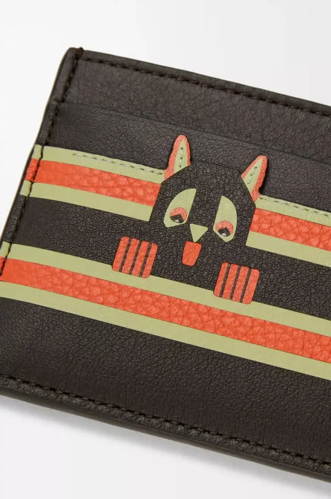 Tarjetero liso Futurist Cat en piel de becerro clásica Dark Taupe/Orange Tarjetero liso Futurist Cat en piel de becerro clásica Dark Taupe/Orange