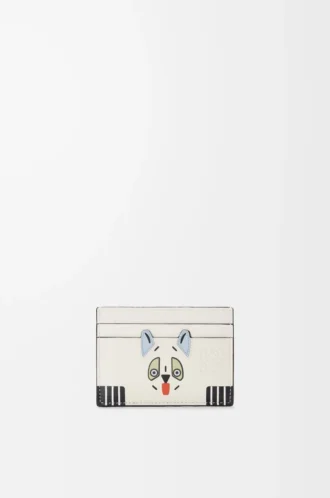 Tarjetero liso Futurist Cat en piel de becerro clásica Soft White