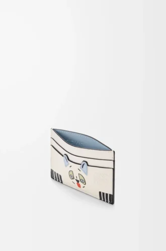 Tarjetero liso Futurist Cat en piel de becerro clásica Soft White
