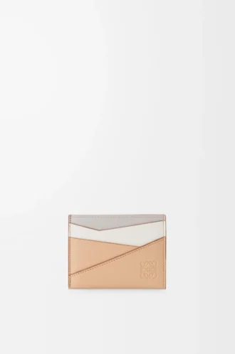 Tarjetero liso Puzzle en piel de becerro clásica Ghost/Silky Beige